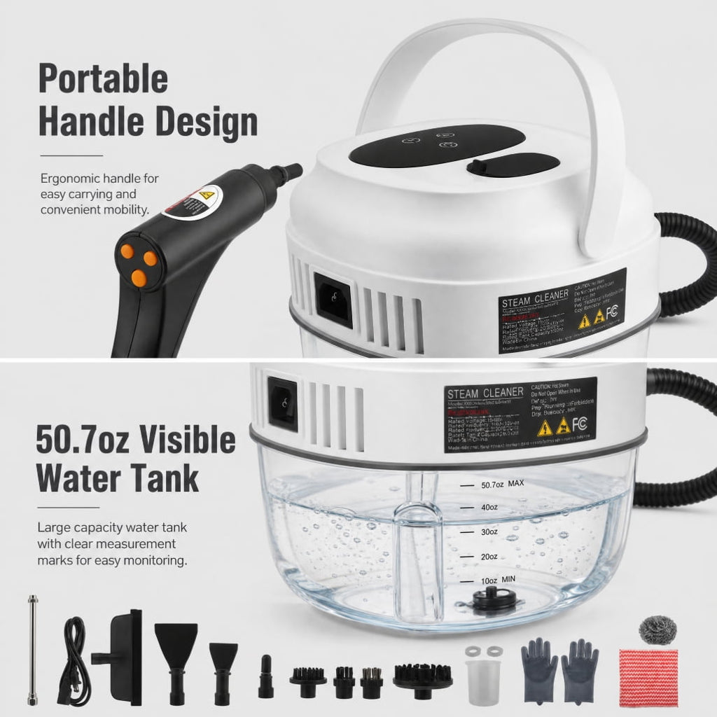 YTAKY Steam Cleaner for Home,Steamer for Cleaning,50.7oz Water Tank,Portable Steam Cleaner with 19 Accessories for Home Cleaning,Grease,Floor,Couch,Window,Car Seat,Tile,Grout,Black