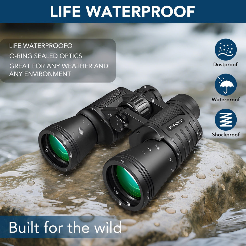 VAMOUT 20X50 Binoculars for Adults, HD High Powered Binoculars, Compact Waterproof Binoculars with Low Light Vision for Bird Watching Hunting Camping Travel Stargazing Cruise
