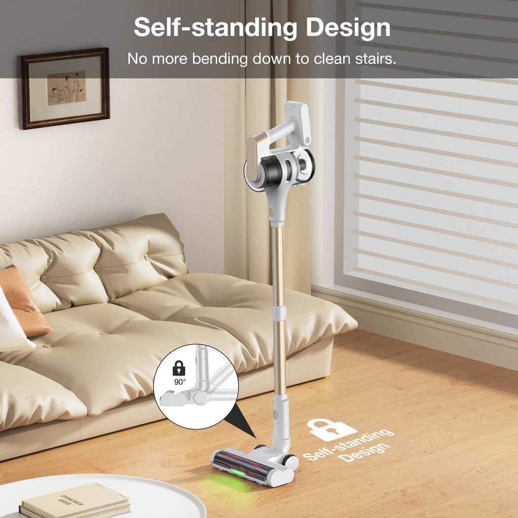 MOOSOO Cordless Vacuum Cleaner, 4-in-1 Lightweight Stick Vacuum 60 Mins Runtime for Pet Hair, Hard Floor & Carpet, White