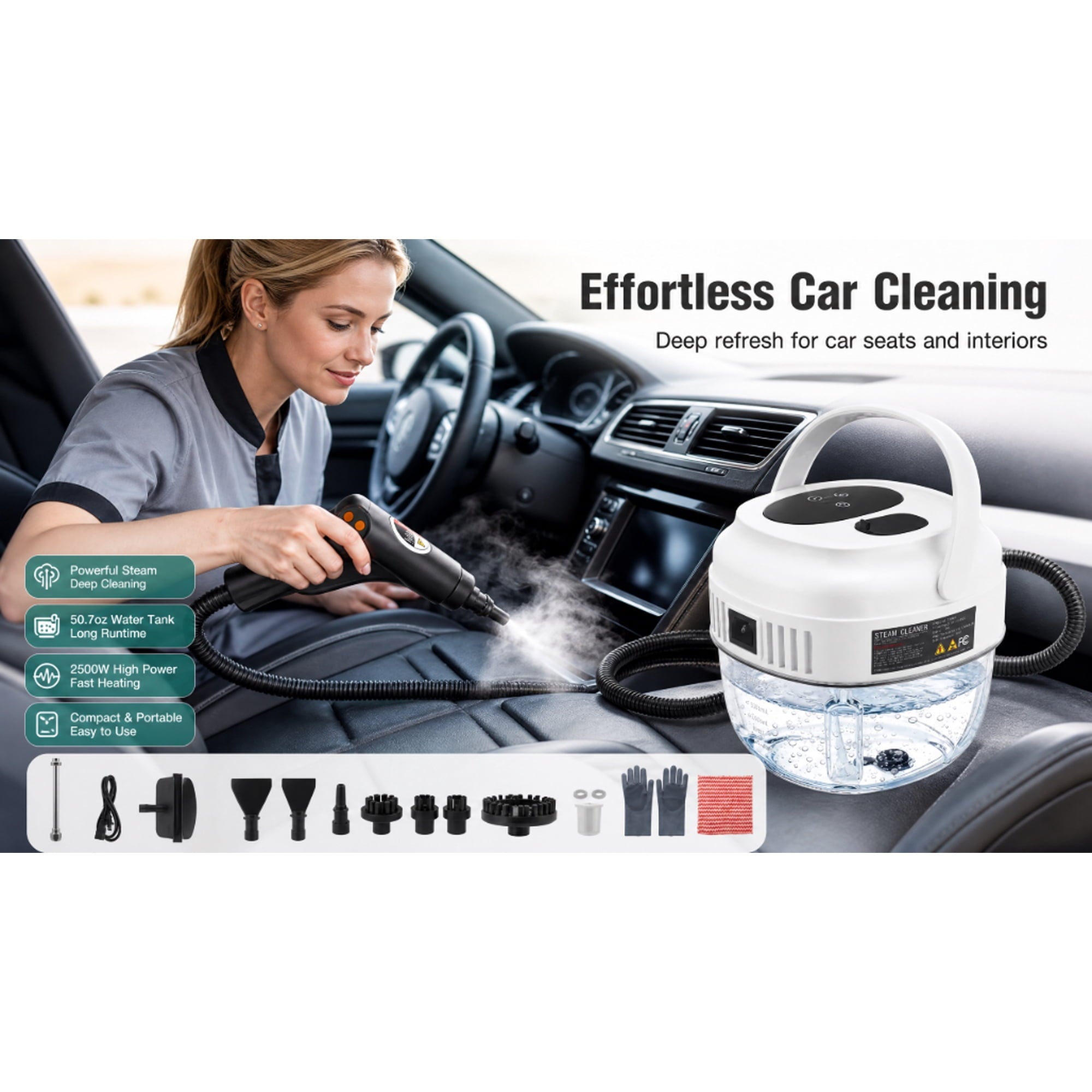 YTAKY Steam Cleaner for Home,Steamer for Cleaning,50.7oz Water Tank,Portable Steam Cleaner with 19 Accessories for Home Cleaning,Grease,Floor,Couch,Window,Car Seat,Tile,Grout,Black