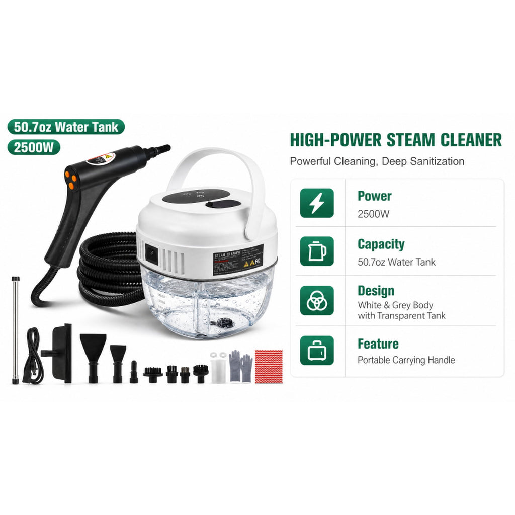 YTAKY Steam Cleaner for Home,Steamer for Cleaning,50.7oz Water Tank,Portable Steam Cleaner with 19 Accessories for Home Cleaning,Grease,Floor,Couch,Window,Car Seat,Tile,Grout,Black
