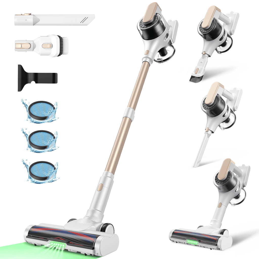 MOOSOO Cordless Vacuum Cleaner, 4-in-1 Lightweight Stick Vacuum 60 Mins Runtime for Pet Hair, Hard Floor & Carpet, White