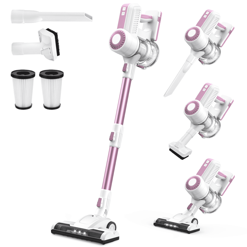 MOOSOO Stick Vacuum Cleaner, 6-in-1 Lightweight Cordless Vacuum for Hard Floor Carpet Pet Hair, L12 Pink