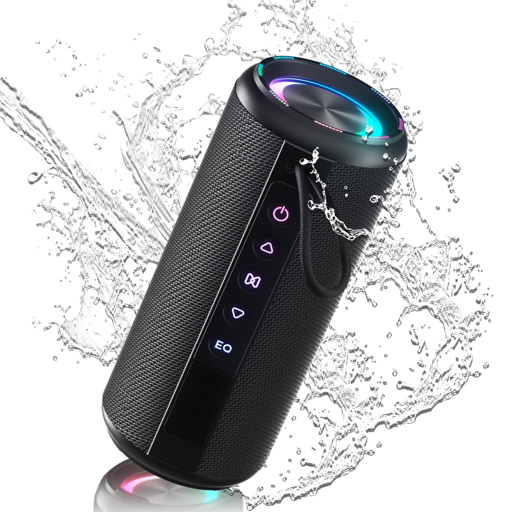 Portable Bluetooth Speaker IPX7 Waterproof, 30W Loud Sound, Deep Bass, Bluetooth 5.4, LED Lights, Wireless Stereo Pairing, 30H Playtime, for Home/Outdoor/Party/Beach, Birthday Gift (Black)