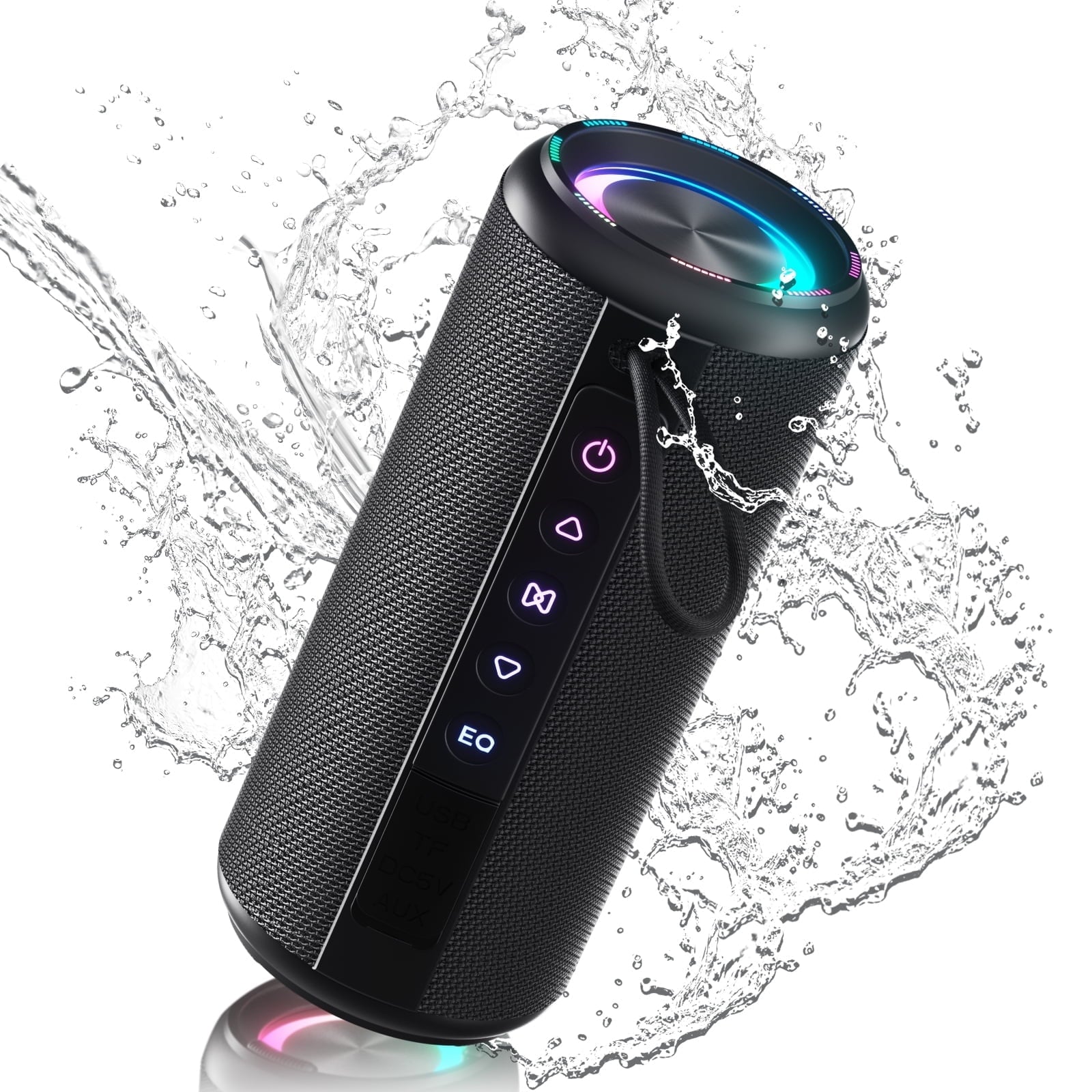 Portable Bluetooth Speaker IPX7 Waterproof, 30W Loud Sound, Deep Bass, Bluetooth 5.4, LED Lights, Wireless Stereo Pairing, 30H Playtime, for Home/Outdoor/Party/Beach, Birthday Gift (Black)