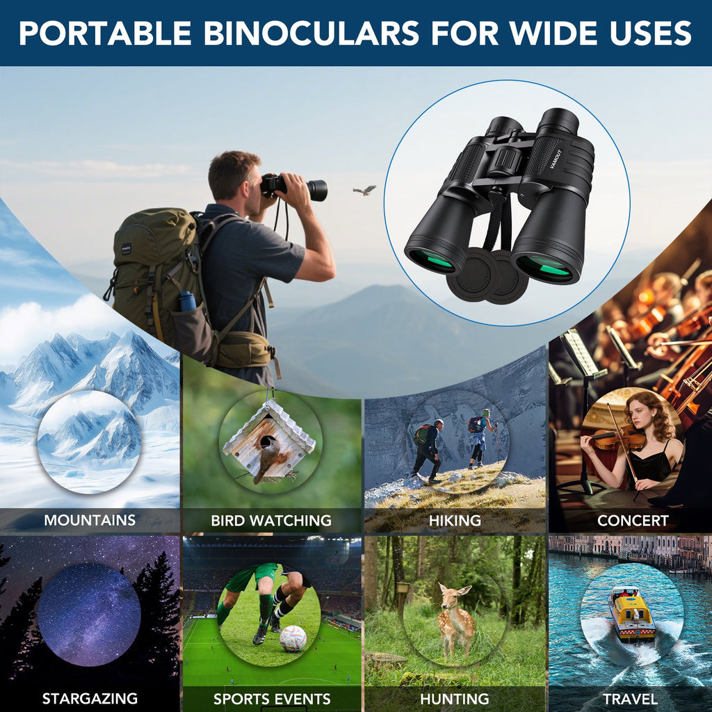 VAMOUT 20X50 Binoculars for Adults, HD High Powered Binoculars, Compact Waterproof Binoculars with Low Light Vision for Bird Watching Hunting Camping Travel Stargazing Cruise
