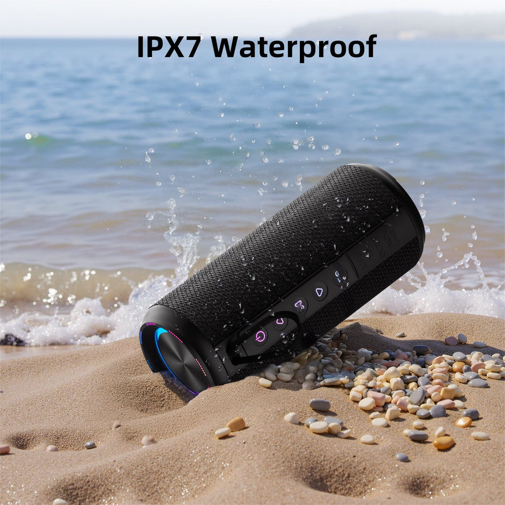 Portable Bluetooth Speaker IPX7 Waterproof, 30W Loud Sound, Deep Bass, Bluetooth 5.4, LED Lights, Wireless Stereo Pairing, 30H Playtime, for Home/Outdoor/Party/Beach, Birthday Gift (Black)
