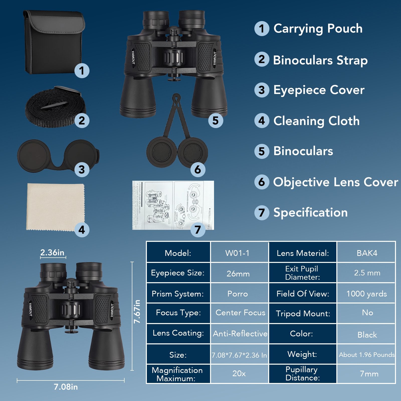 VAMOUT 20X50 Binoculars for Adults, HD High Powered Binoculars, Compact Waterproof Binoculars with Low Light Vision for Bird Watching Hunting Camping Travel Stargazing Cruise