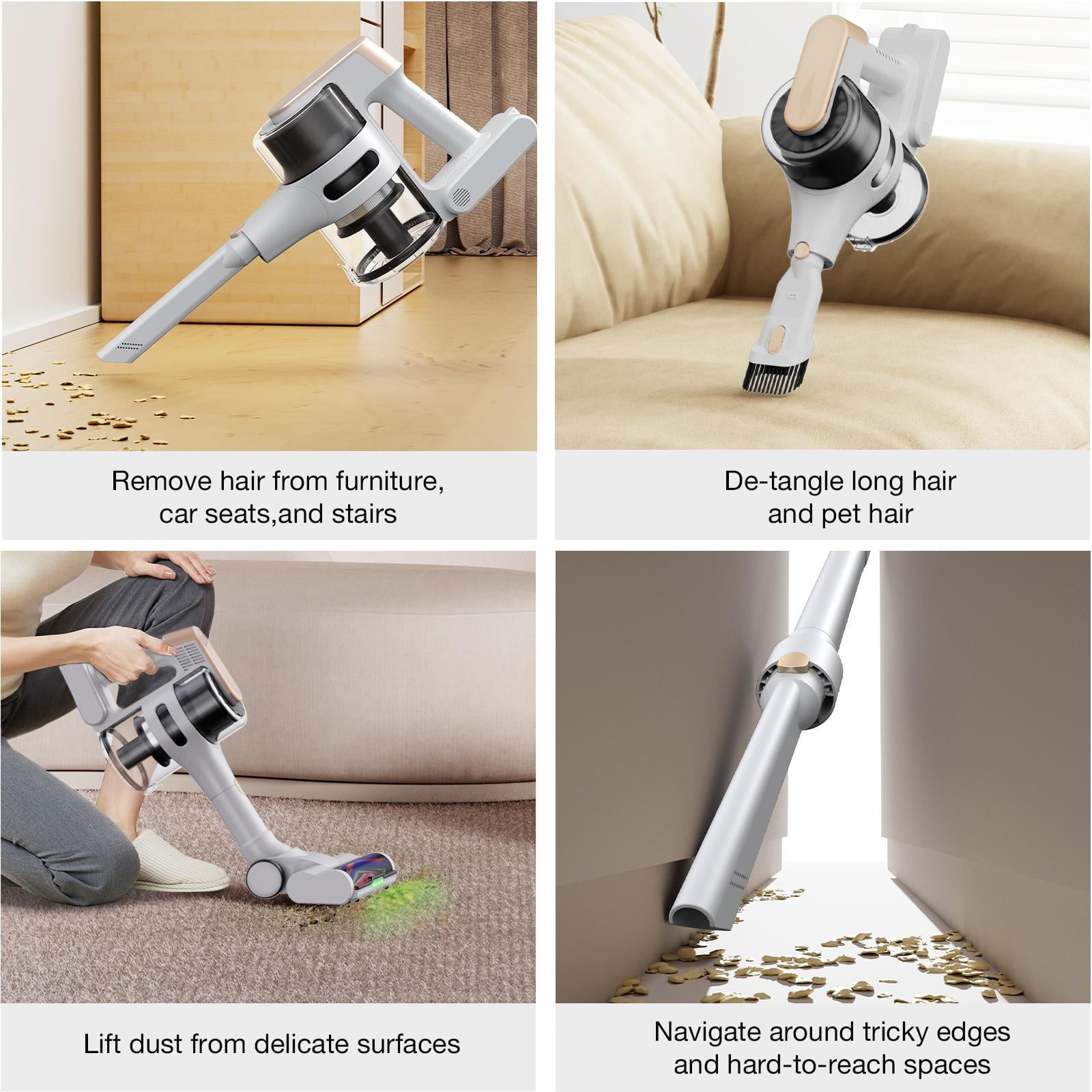 MOOSOO Cordless Vacuum Cleaner, 4-in-1 Lightweight Stick Vacuum 60 Mins Runtime for Pet Hair, Hard Floor & Carpet, White
