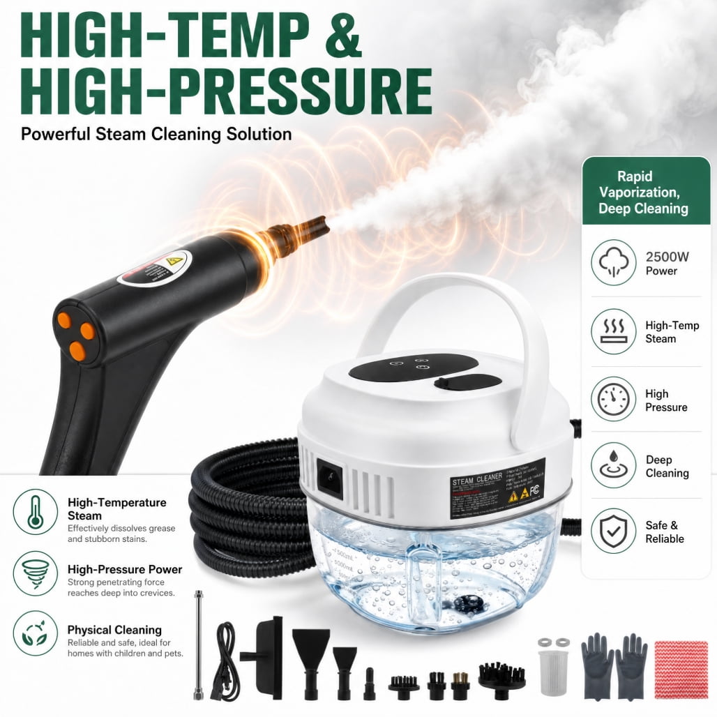 YTAKY Steam Cleaner for Home,Steamer for Cleaning,50.7oz Water Tank,Portable Steam Cleaner with 19 Accessories for Home Cleaning,Grease,Floor,Couch,Window,Car Seat,Tile,Grout,Black